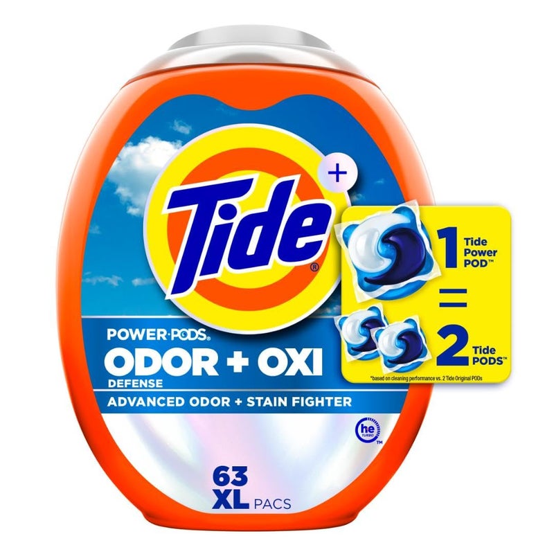 Tide Ultra OXI Power PODS with Odor Eliminators Laundry Detergent Pacs 63 Count For Visible and Invisible Dirt